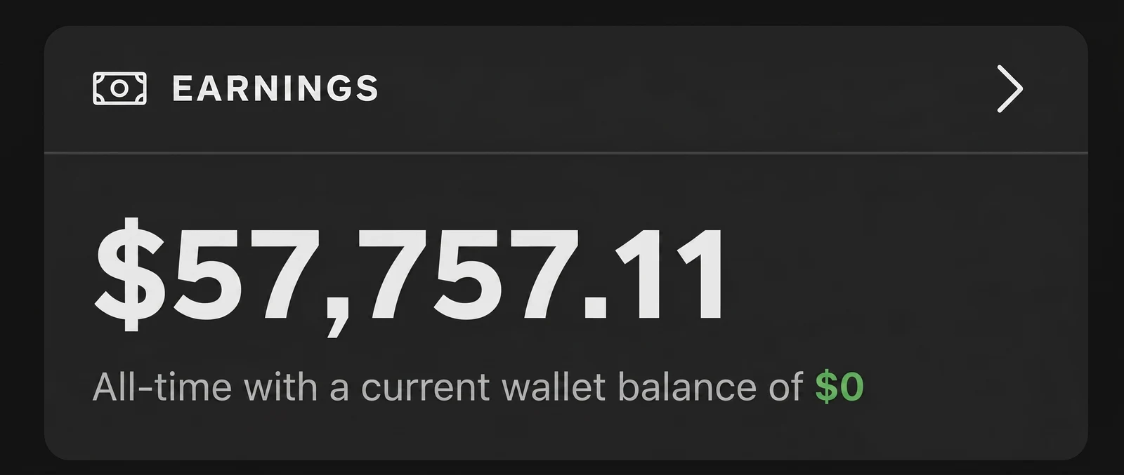 Dashboard showing 57,757 dollars and 11 cents in all-time platform royalties